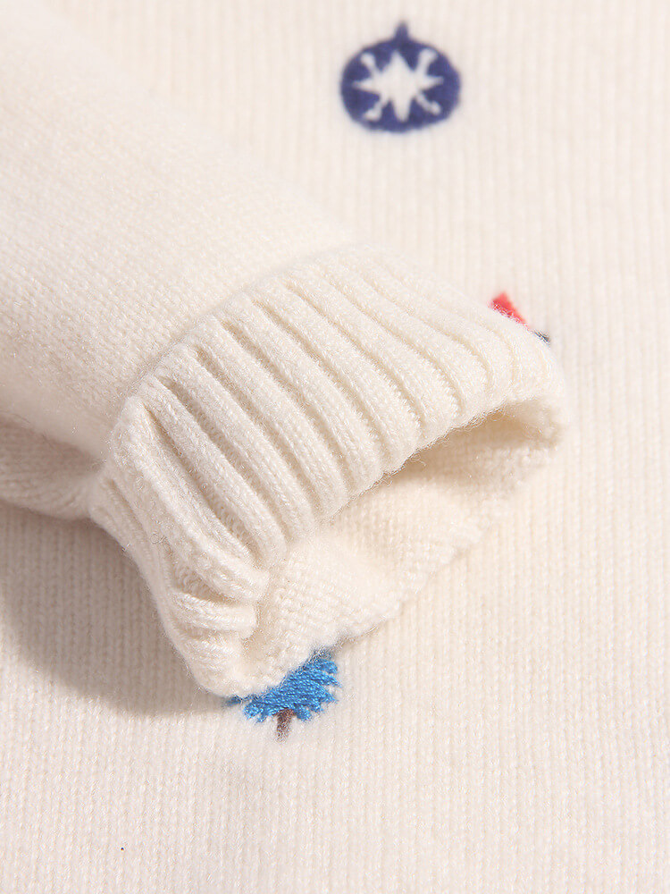 Kids Outdoor Adventure-Themed Ivory White Cashmere Sweater